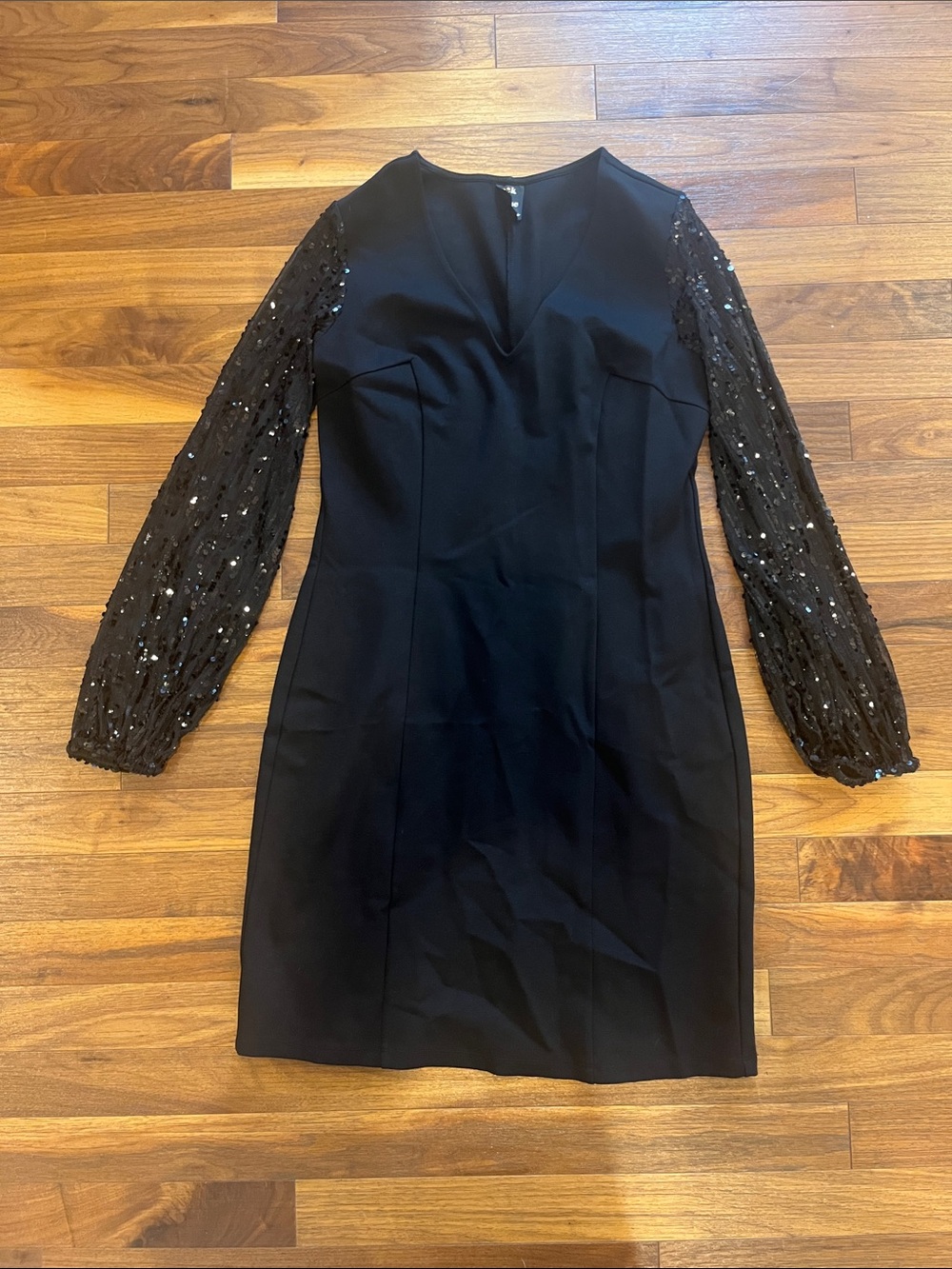 Reitmans Black Long-Sleeve Sequin Mesh Sleeve Sheath Dress